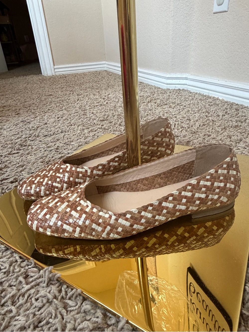 Anthropologie Brown and Cream Leather Woven Ballet Flats